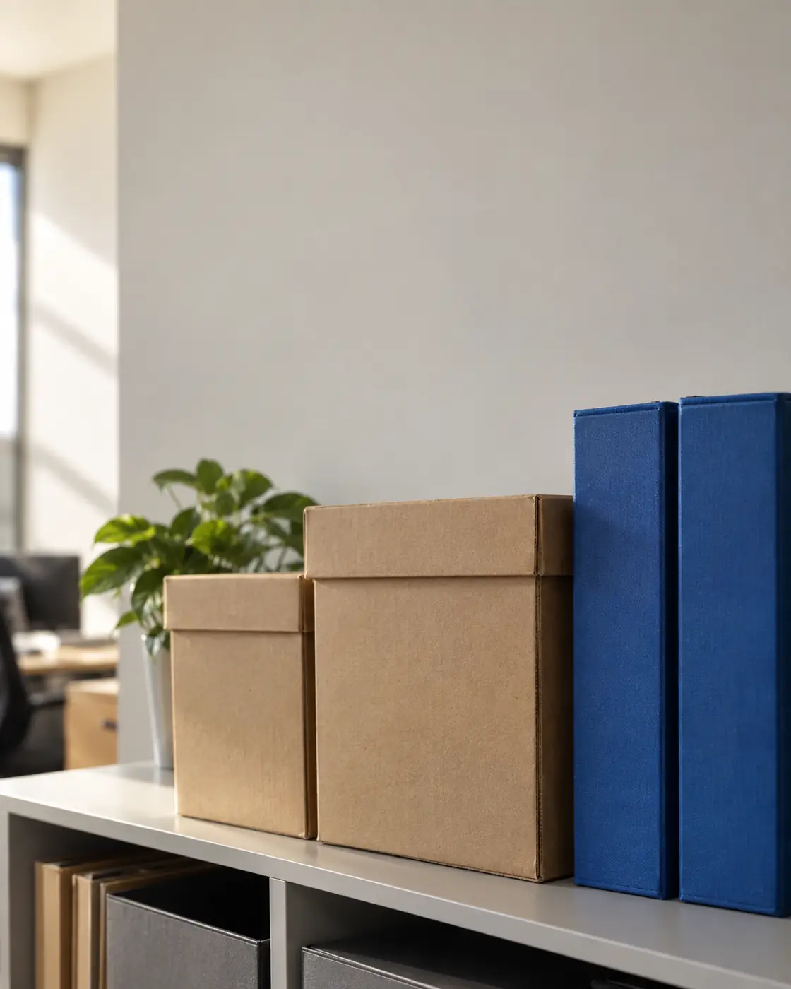 Blue binders and file boxes on an office shelf, the business records a first-time importer gathers before opening a customs account