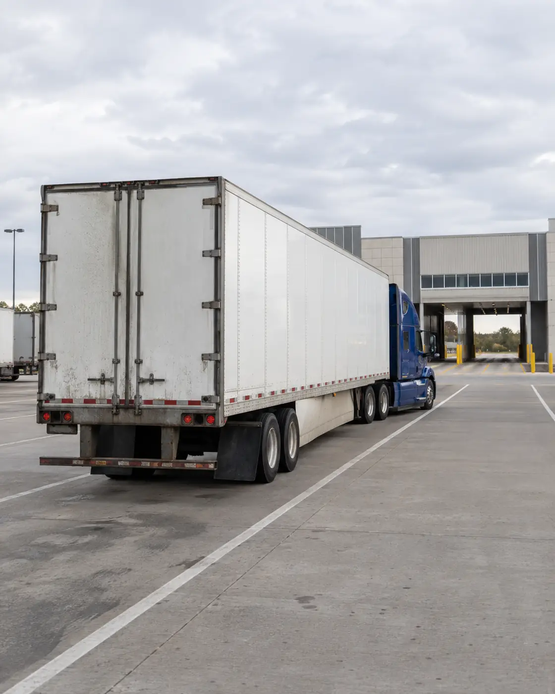 Transport truck at a commercial port of entry, where Ontario importers' shipments are reported and cleared